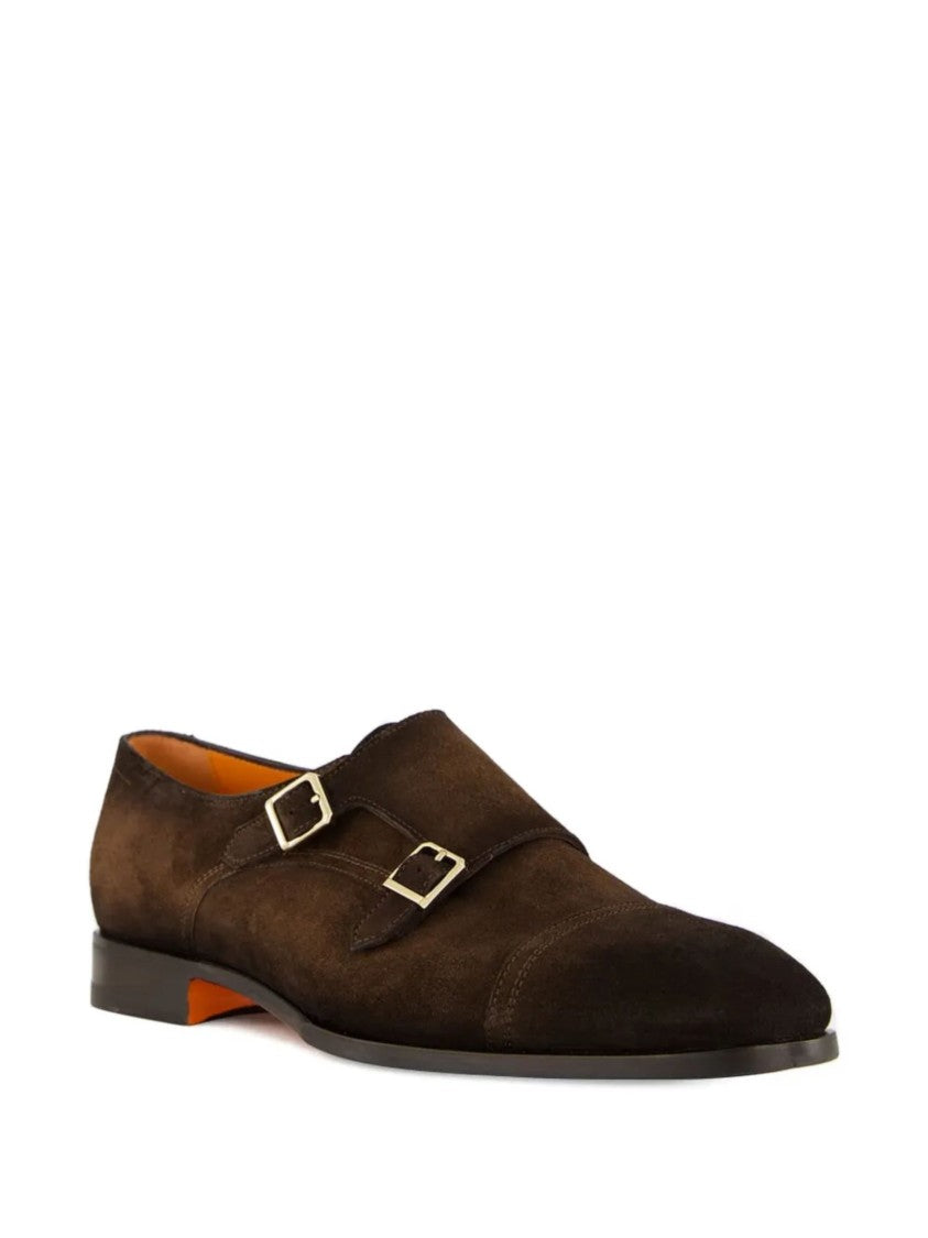 Santoni Suede Double-Buckle Loafers