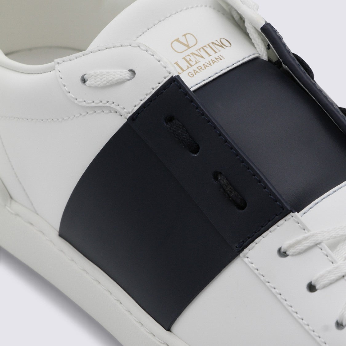 Valentino Garavani White And Blue Leather Open Sneakers