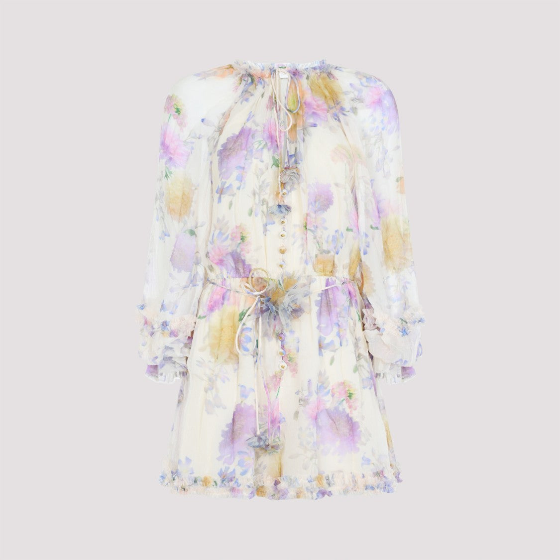 Zimmermann Floral Print Overall With Ruffled Cuffs