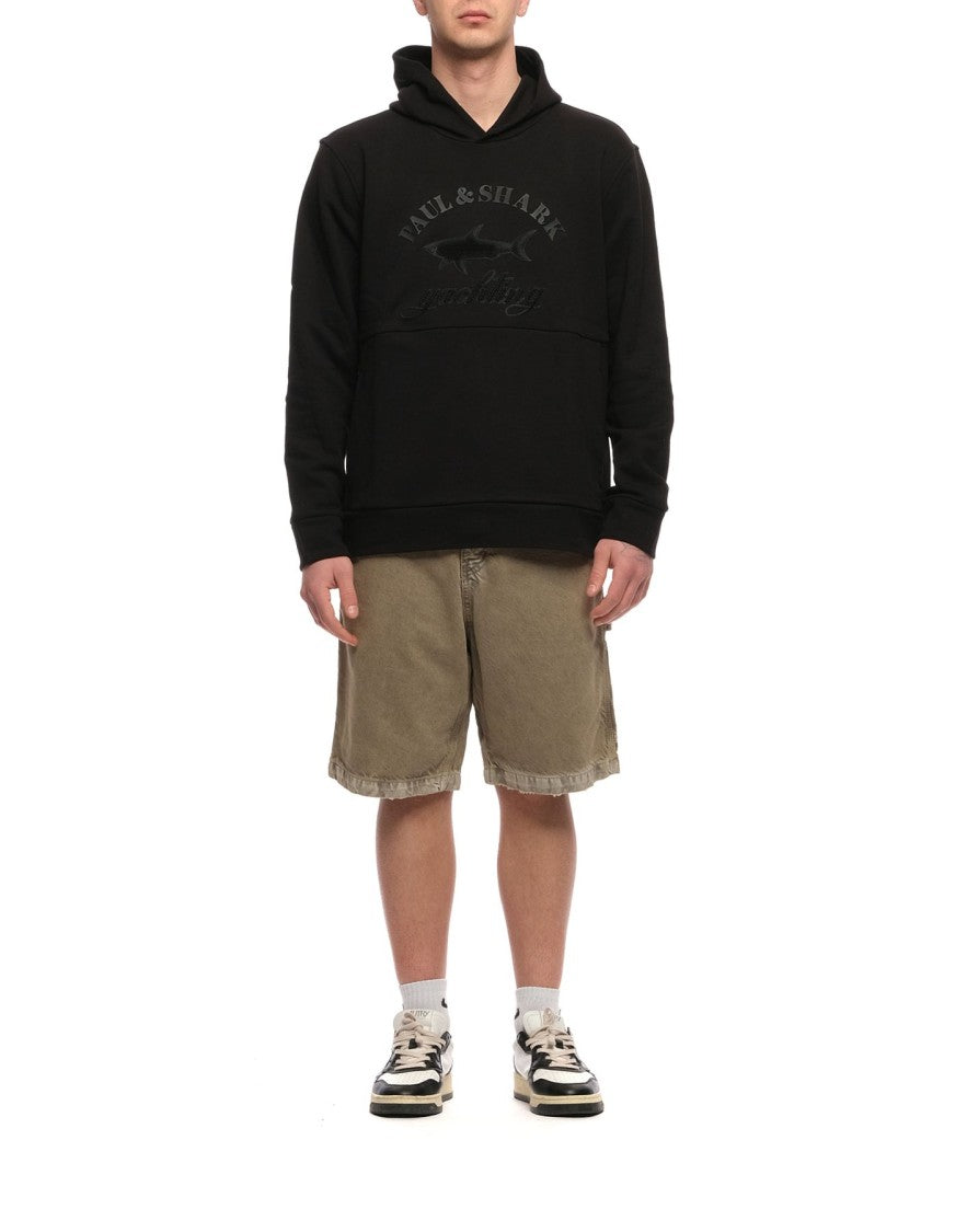 Paul & Shark Casual Black Hoodie With Drawstring Hood