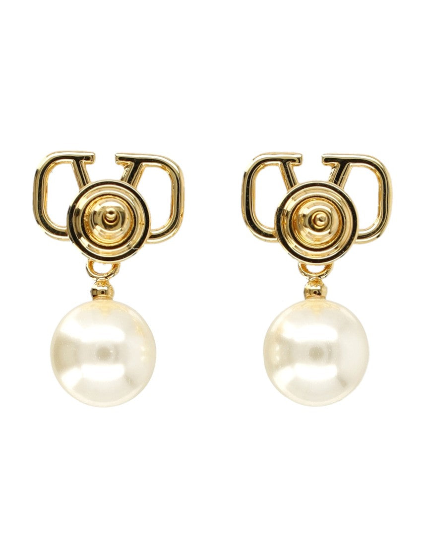 Valentino Garavani Vlogo Pearl Embellished Earrings With Polished Gold-Tone Finish