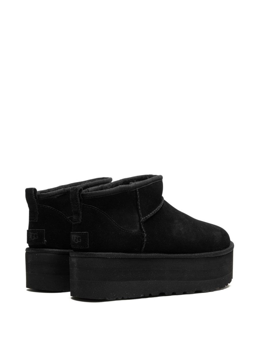Ugg Ankle-Length Black Suede Slip-On Boots With Platform Sole