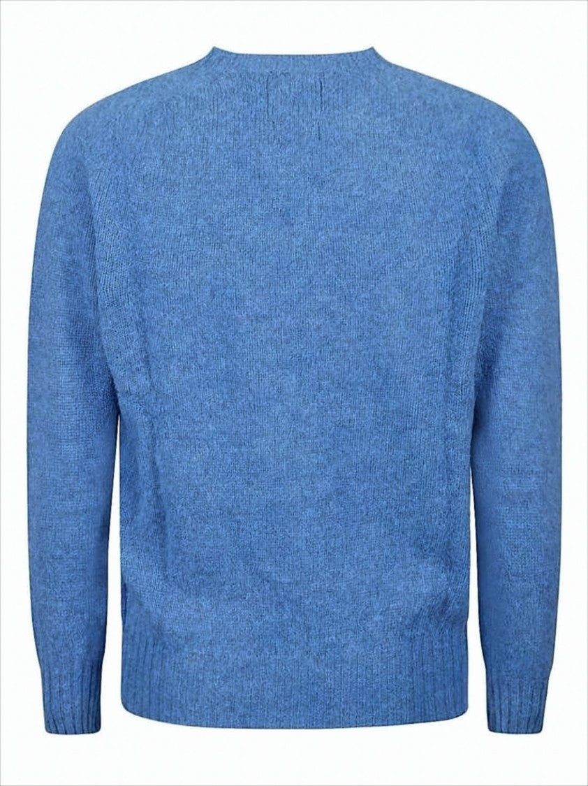 Howlin Textured Medium Blue Wool Crew Neck Sweater