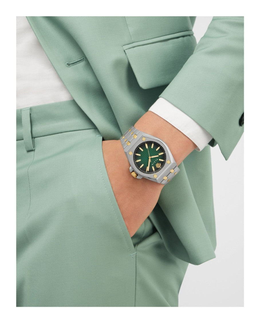 Philipp Plein Two-Tone Bracelet Watch With Green Guilloche Dial