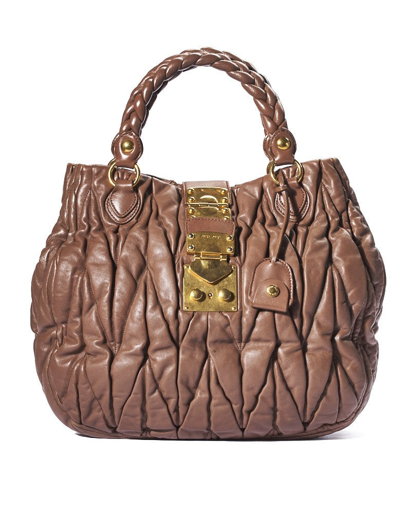 Miu Miu Medium Square Shopper In Embossed Leather In Coffee