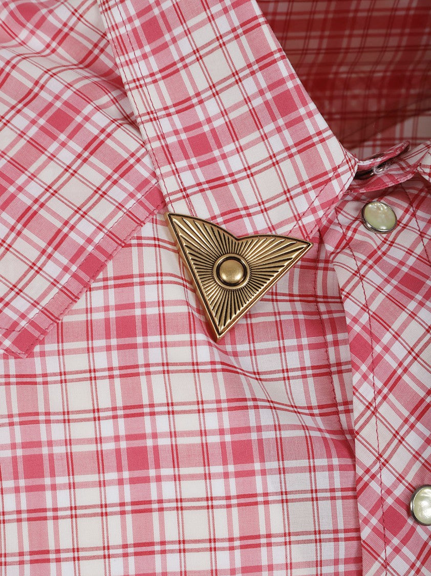 Versace Plaid Casual Shirt With Gold Accents And Tailored Detailing