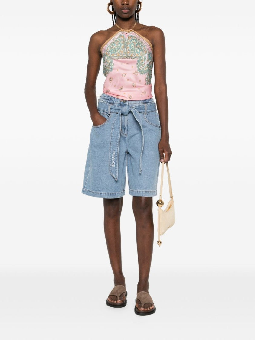 Pinko Sleeveless Halter Top With Paisley And Floral Patterns
