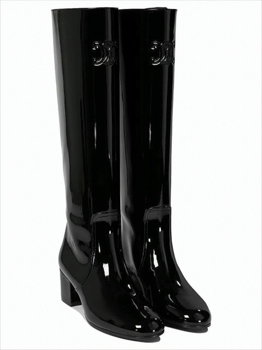 Celine Knee-High Glossy Calf Leather Boots With Block Heel