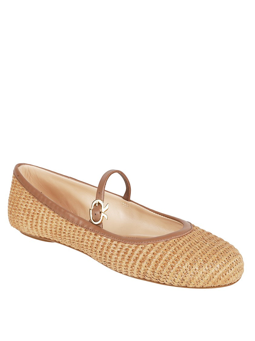 Gianvito Rossi Woven Fabric Flats With Leather Trim