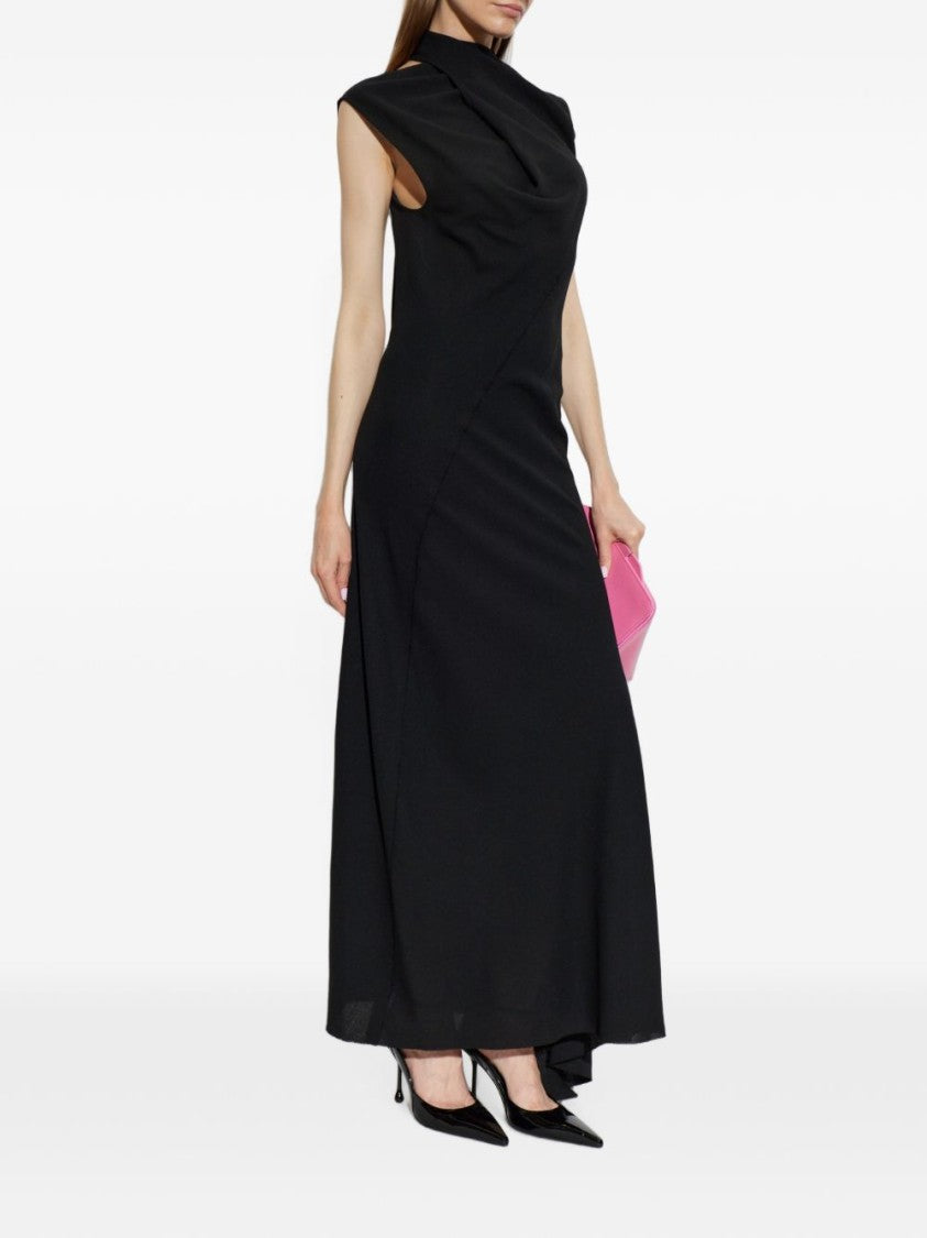 The Attico Black Floor-Length Asymmetrical Open Back Dress