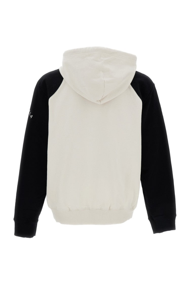 Mm6 By Maison Margiela White Black Cotton Panelled Zip Hoodie