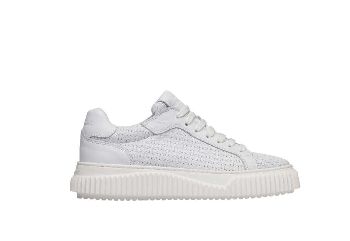 Voile Blanche White Textured Leather Fabric Low-Top Sneakers