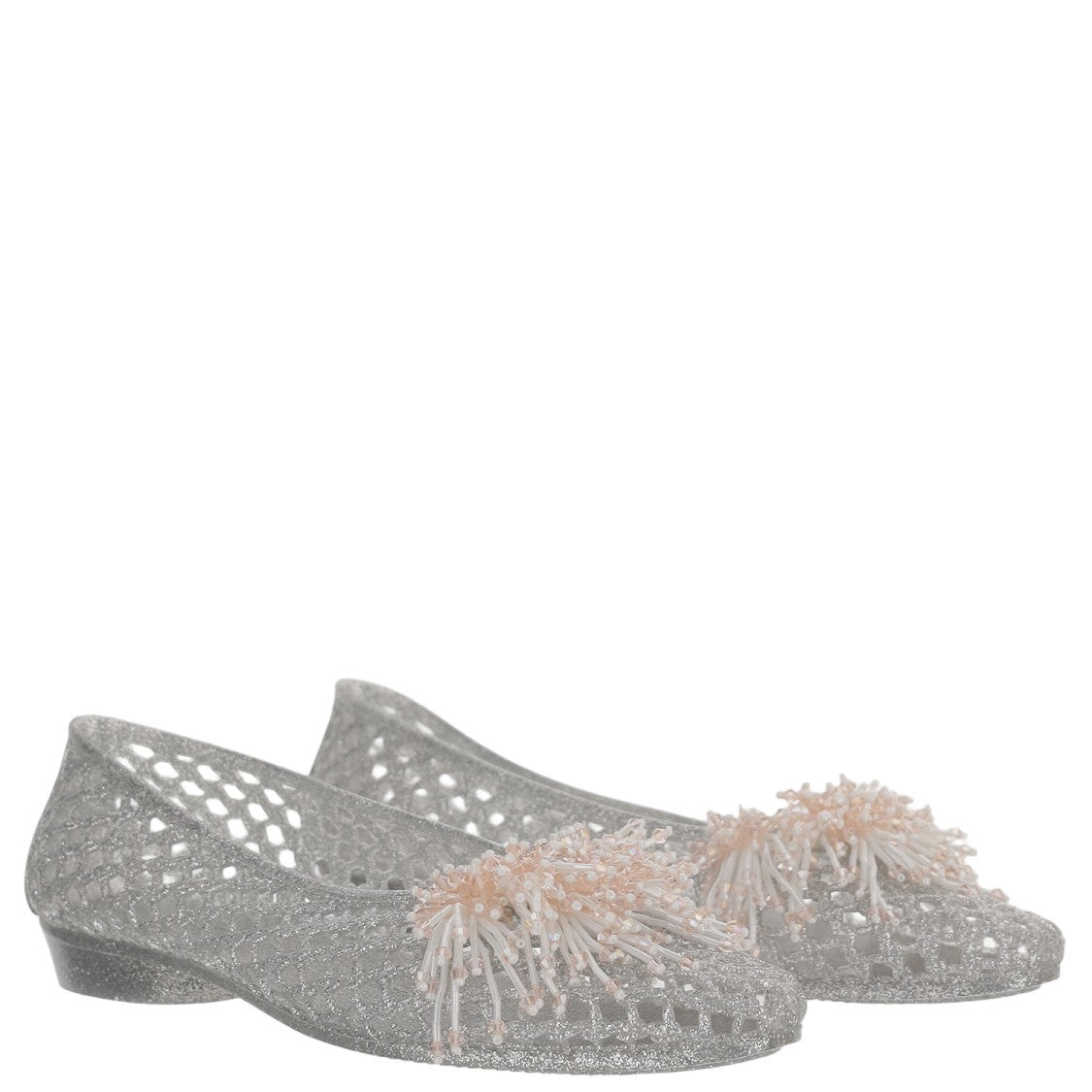 Heavenly Jelly Transparent Mesh Ballerina Flats With Beaded Embellishments