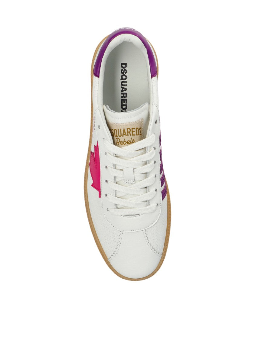 Dsquared2 White Rebel Logo Vibrant Accents Leather Sneakers