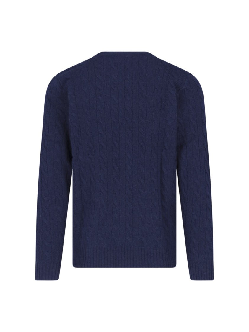 Polo Ralph Lauren Blue Cable-Knit Wool-Cashmere V-Neck Cardigan