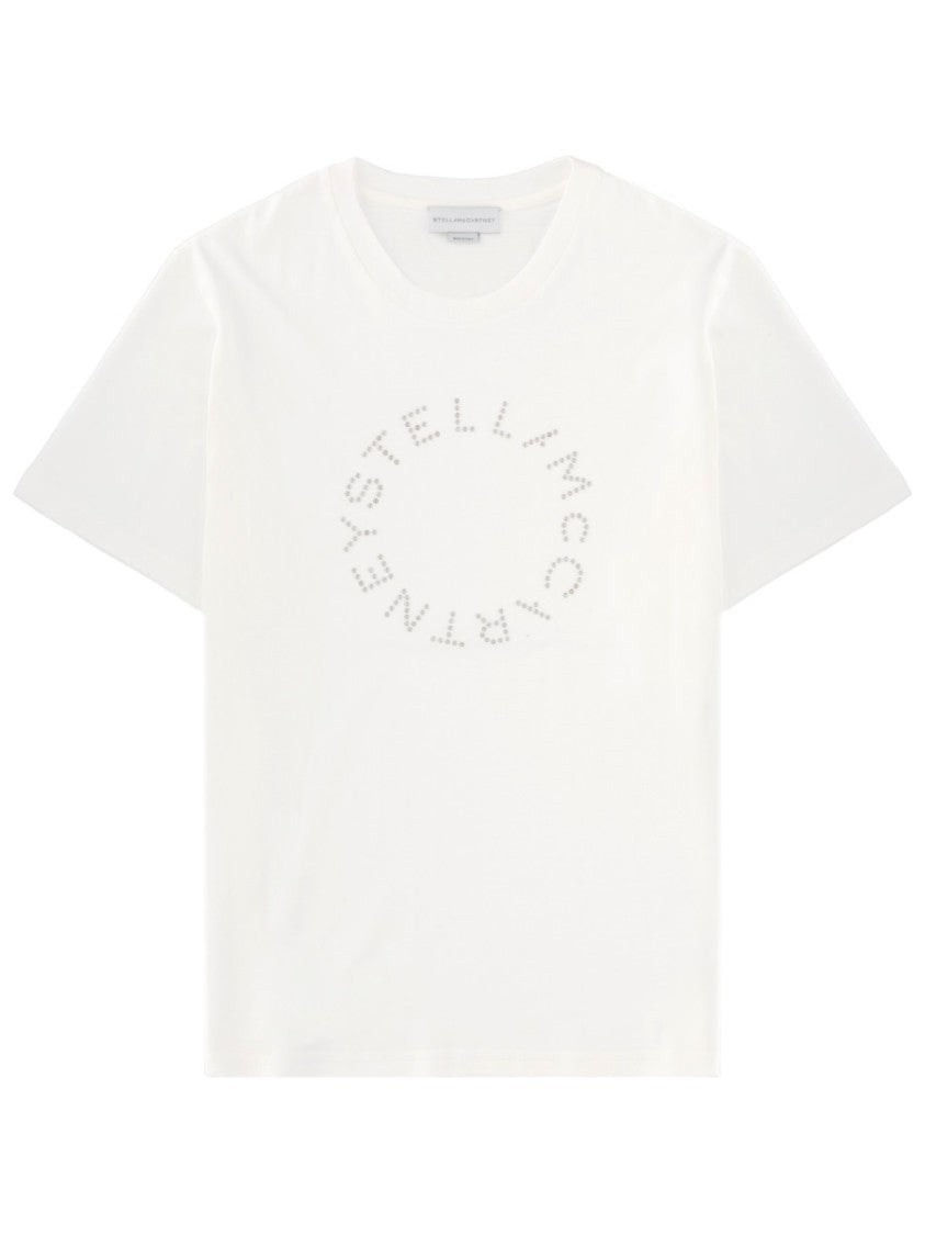 Stella Mccartney White Circular Fine Dots Logo Cotton T-Shirt