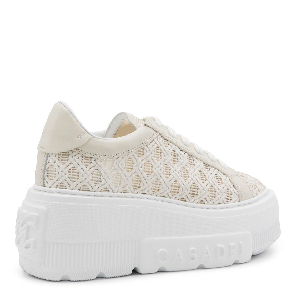 Casadei Beige Leather Mesh Details Sneakers