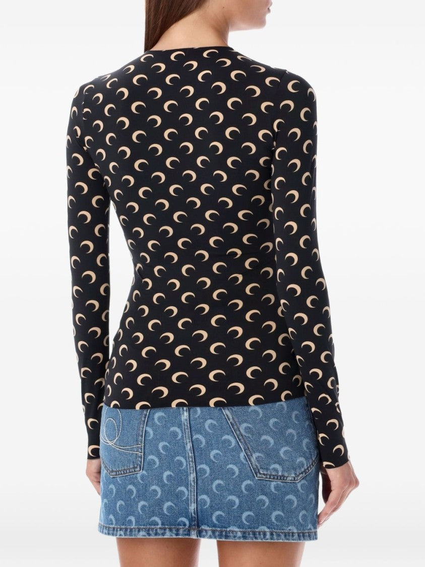 Marine Serre Black Long Sleeve Crescent Moon Top