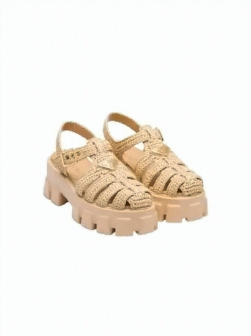 Prada Woven Raffia Sandals With Chunky Rubber Sole