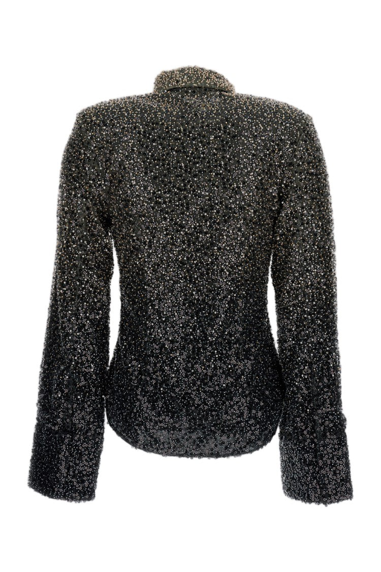 Rotate Long-Sleeve Polo Shirt With Beaded Embellishment And Structured Design