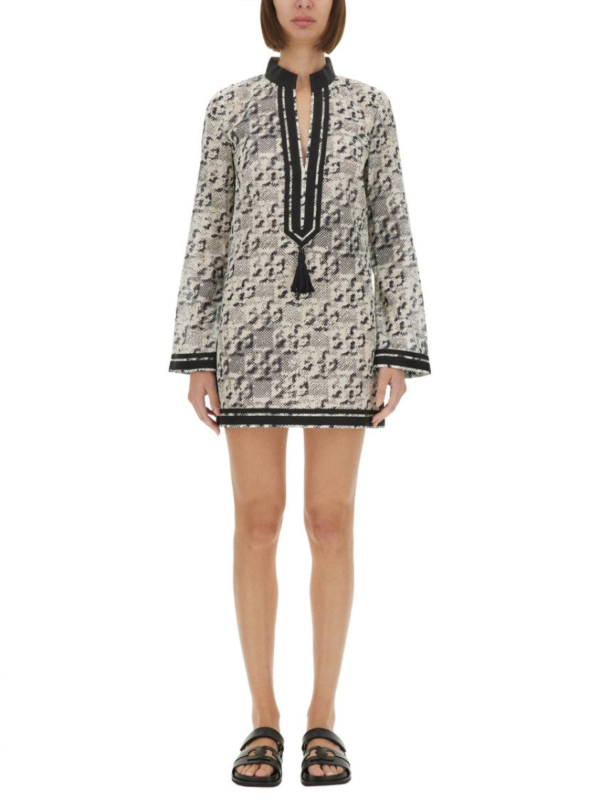 Tory Burch Printed Silk-Cotton Tunic With V-Neckline