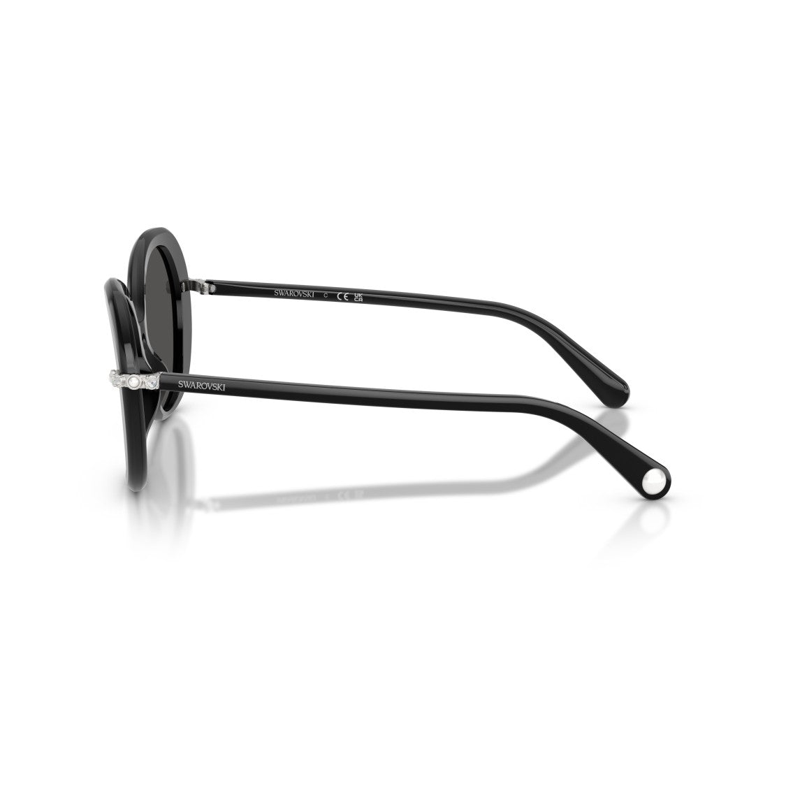 Swarovski 0Sk6059 Rounded Black Acetate Sunglasses With Crystal Embellishments