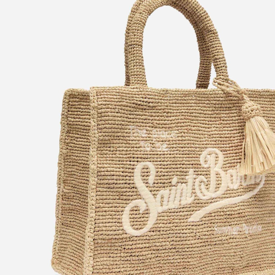Mc2 Saint Barth Rectangular Woven Tote Bag With Script Logo