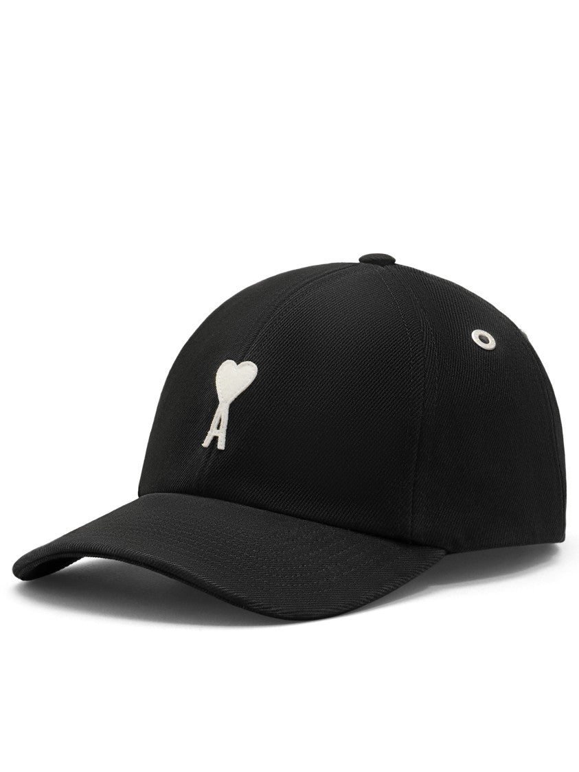 Ami Paris Black Baseball Cap With Embroidered Heart Emblem
