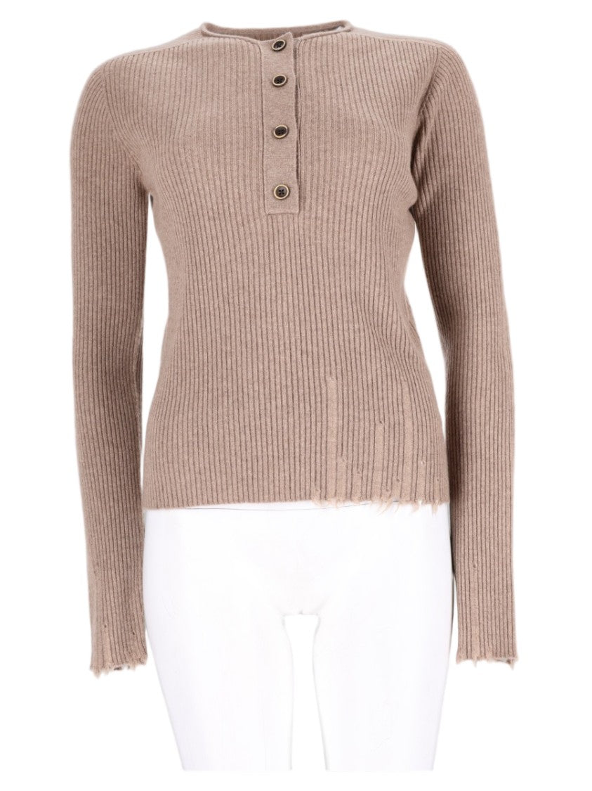 Uma Wang Beige Ribbed Buttoned Placket Cashmere Top