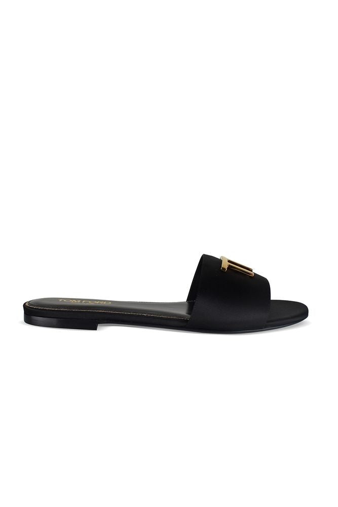 Tom Ford Black Leather Sandals With Embossed Gold Logo