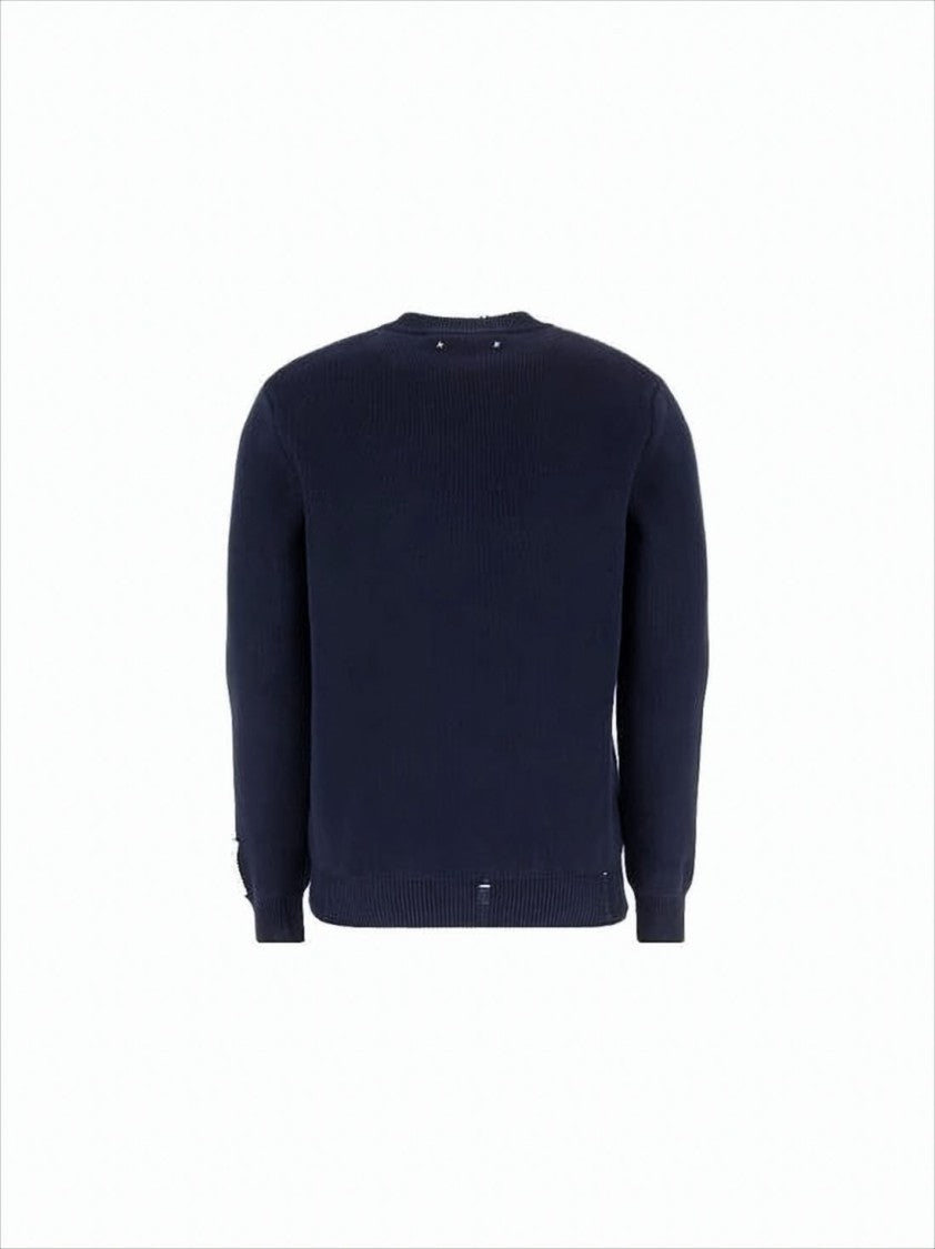 Golden Goose Ribbed Black Crew Neck Sweater With Distressed Finish