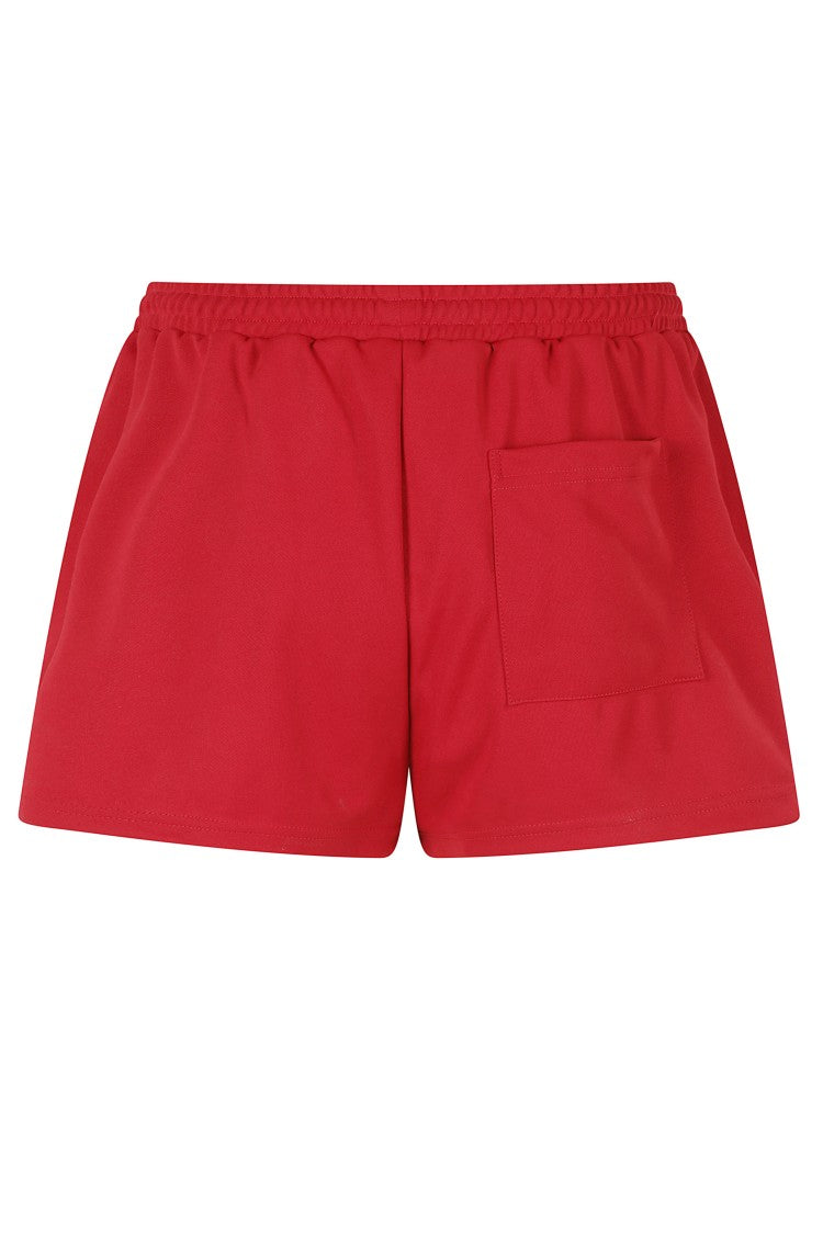 Sporty And Rich Red Signature Logo Embroidered Elastic Waist Coolmax Track Shorts
