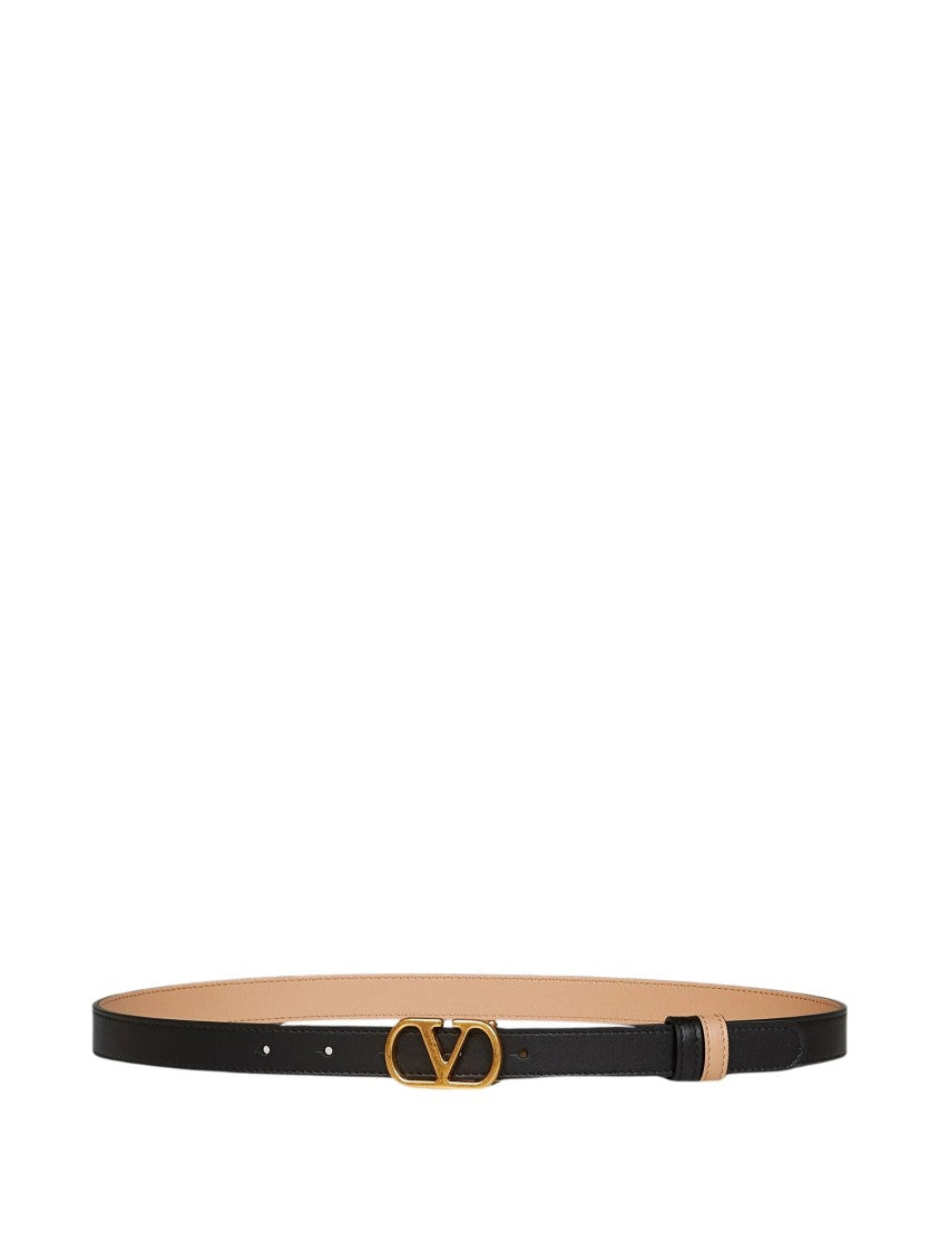 Valentino Reversible Black-Beige Gold-Buckle Belt
