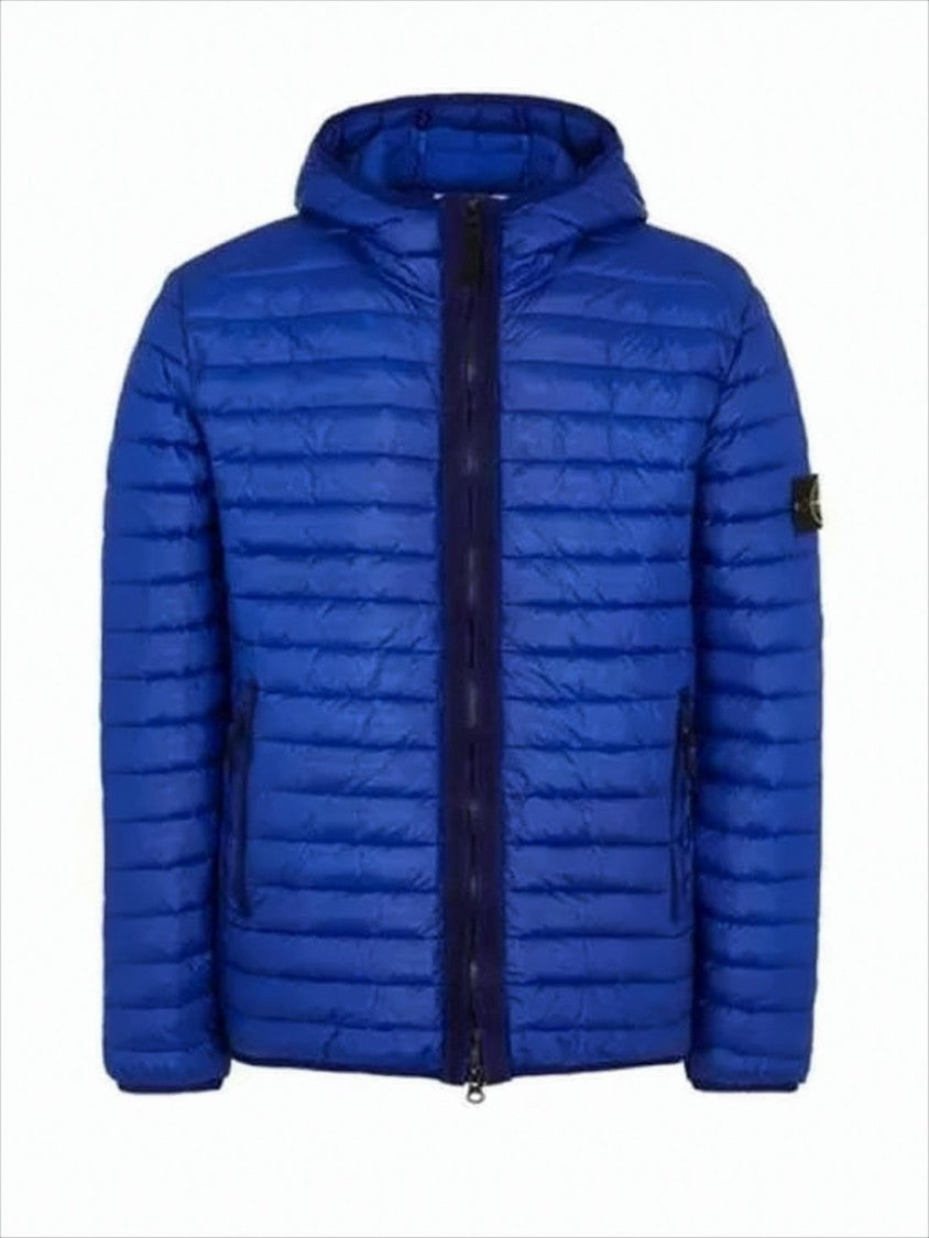 Stone Island Quilted Blue Down Jacket With Hood