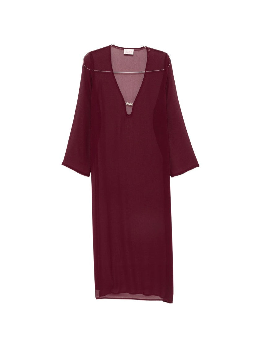 Mc2 Saint Barth Sheer Long-Sleeved Cover-Up Dress With Deep V-Neckline