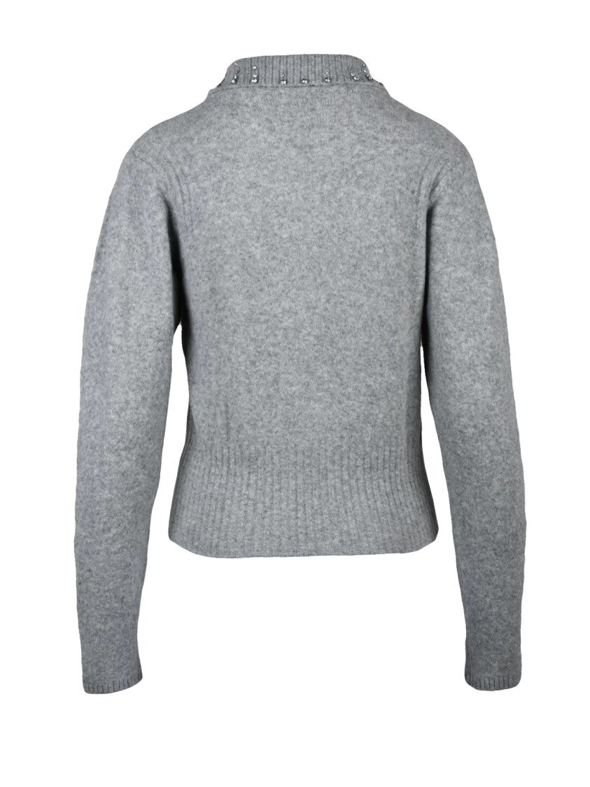 Twinset Actitude Grey Textured Knit Polo Sweater