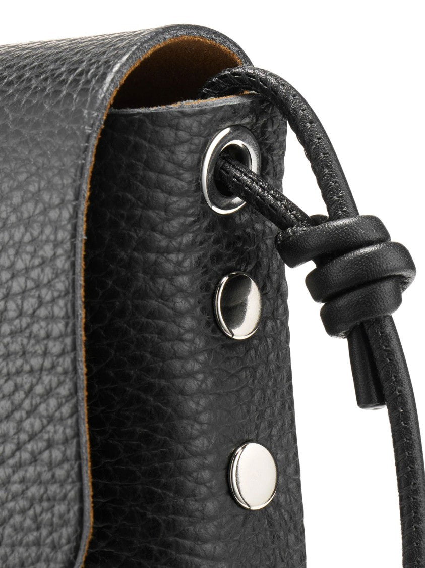 Zanellato Black Silver Turn-Lock Textured Leather Shoulder Bag