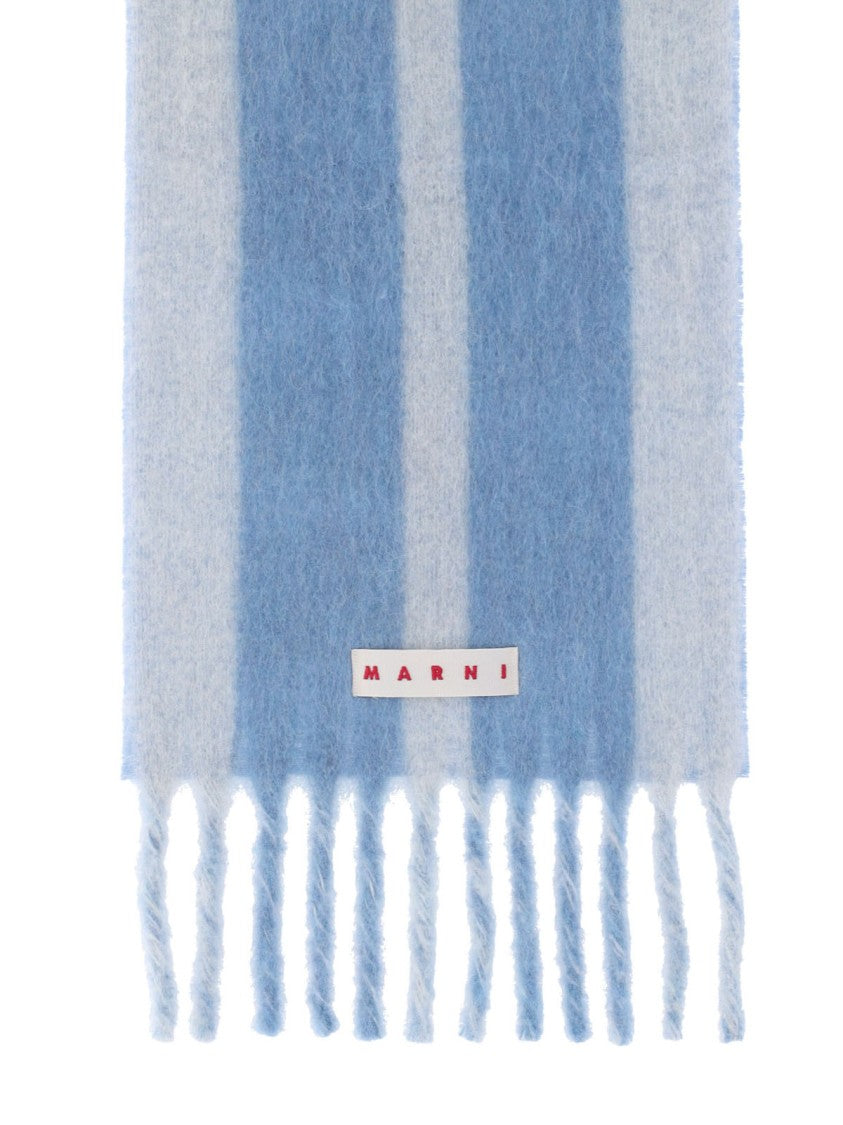Marni Striped Logo Scarf – Light Blue
