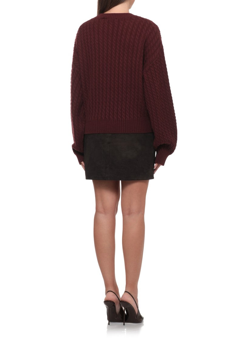 Rotate Braid Pattern Bordeaux Knit Sweater With Logo Detail