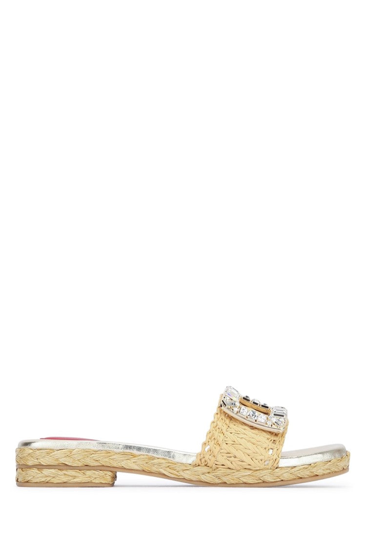 Roger Vivier Strass Buckle Raffia Espa Mule 25