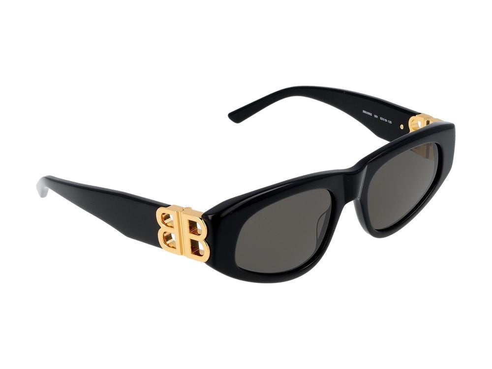 Balenciaga Black Gold-Tone Oversized Rectangular Sunglasses