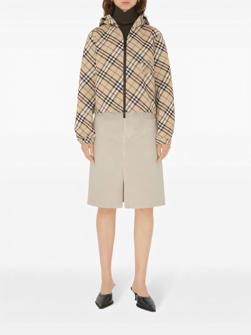Burberry Cropped Hooded Jacket With Classic Plaid Pattern