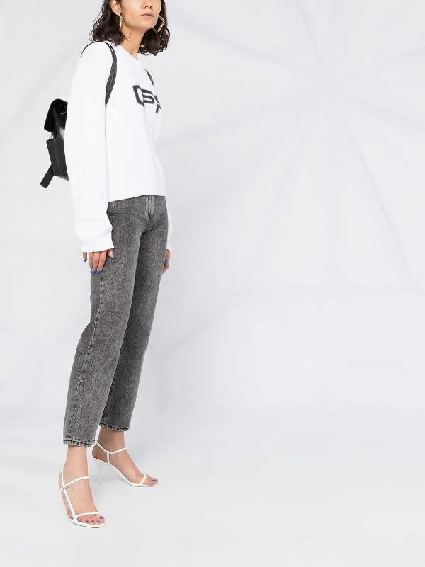 Off-White Cropped Leg Mid-Rise Denim Jeans