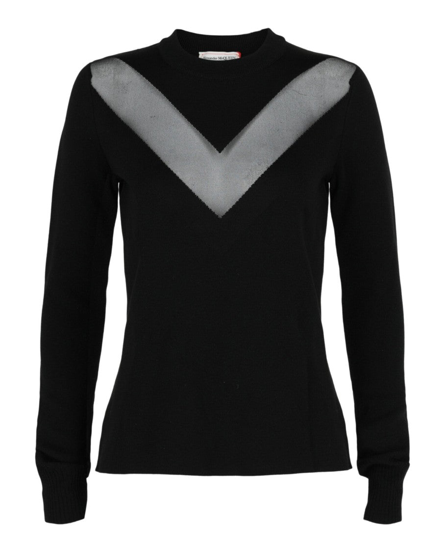Alexander Mcqueen Sheer Mesh Chevron Panel Sweater