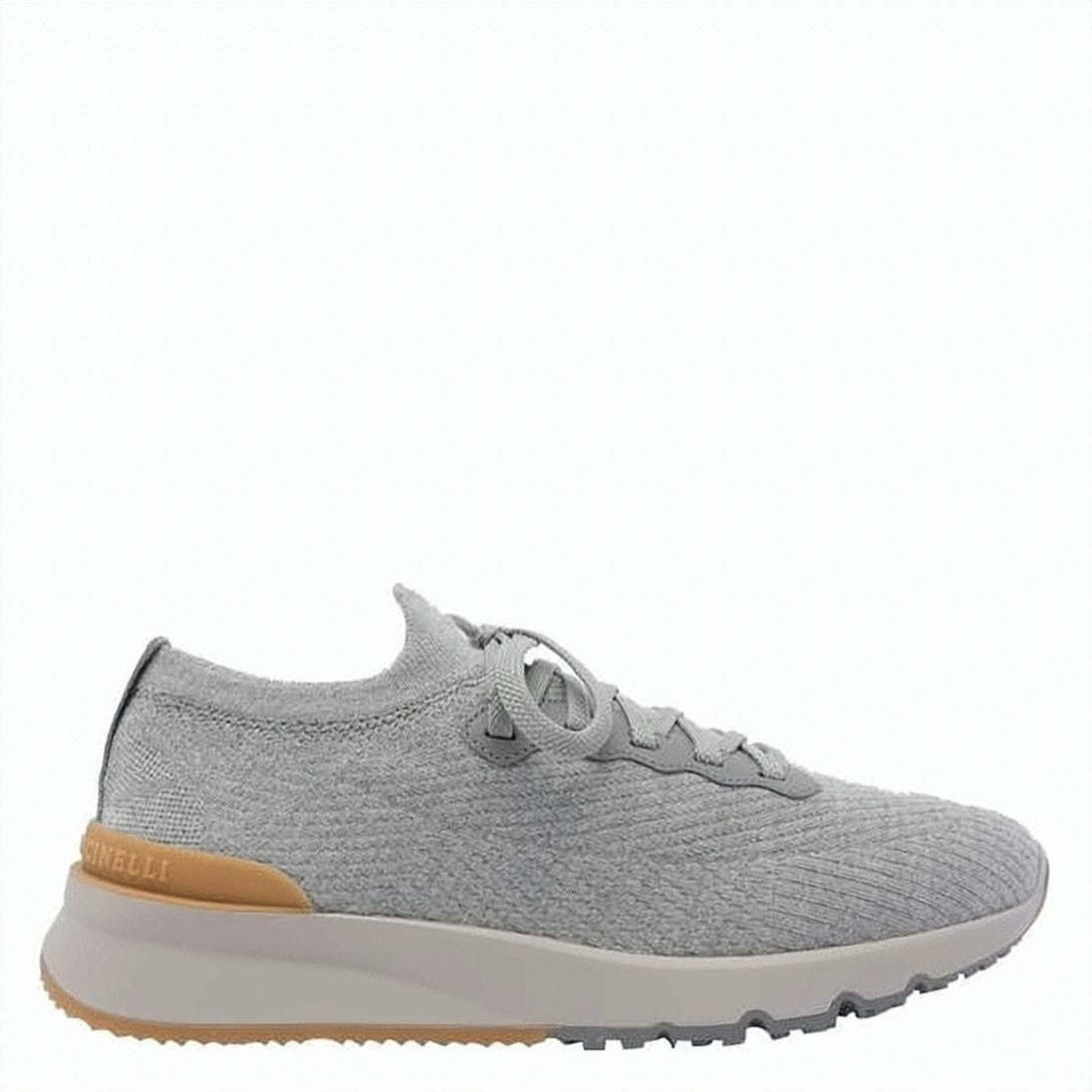 Brunello Cucinelli Knitted Wool Sneakers With Contrasting Rubber Heel Accent