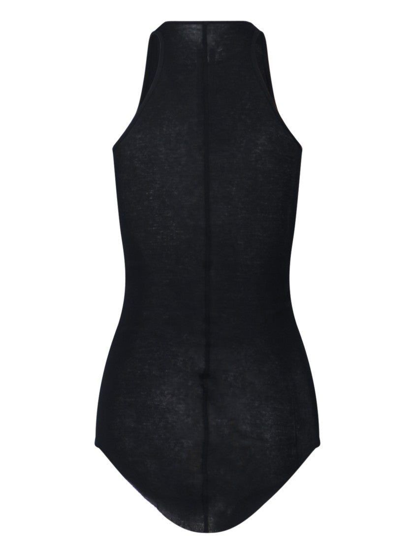 Rick Owens Black Cotton Semi-Sheer Bodysuit