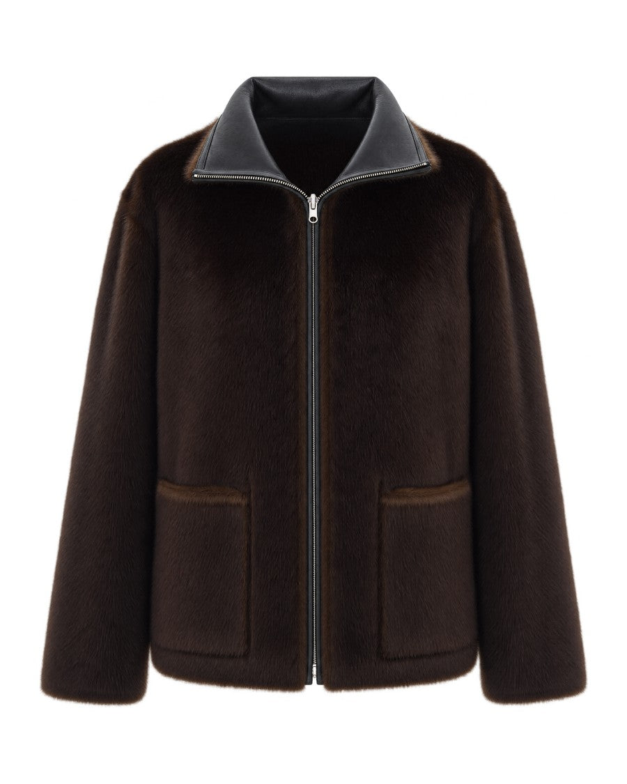 Stand Studio Black Brown Brella Reversible Eco-Shearling Jacket