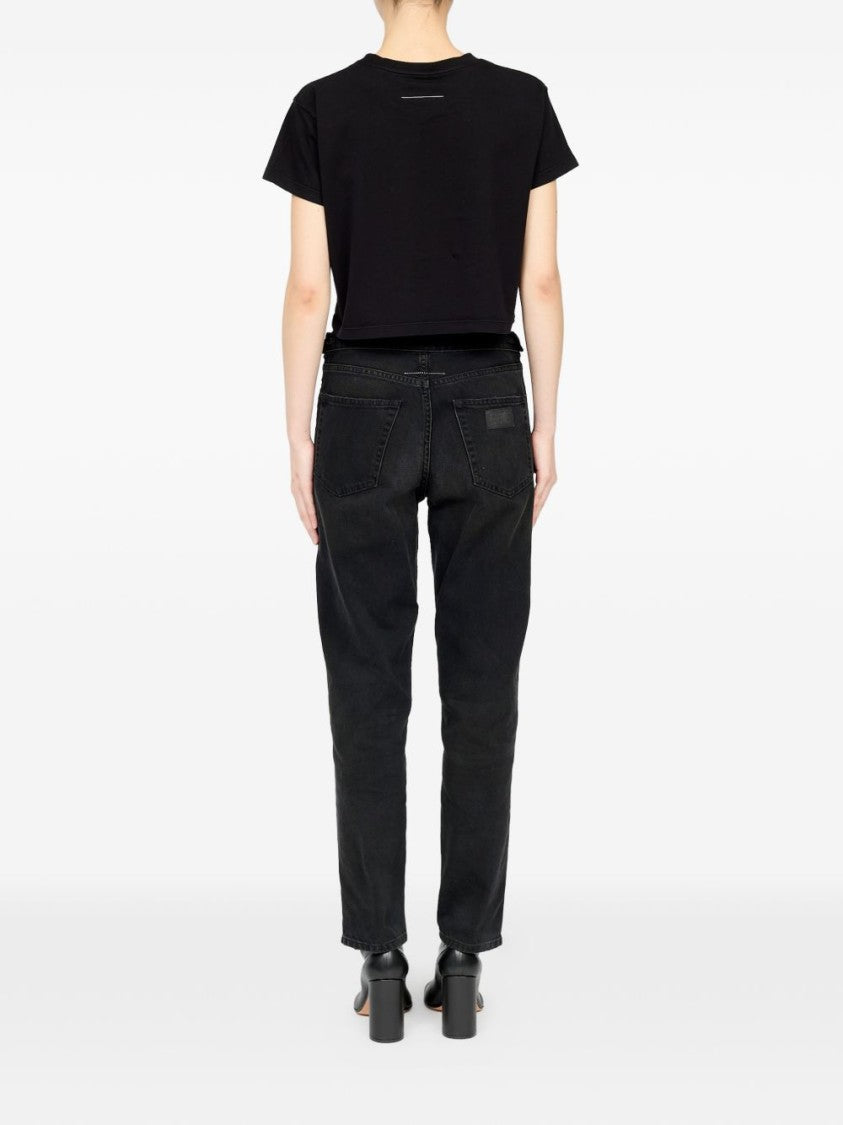 Mm6 By Maison Margiela Black Cropped Graphic Print T-Shirt