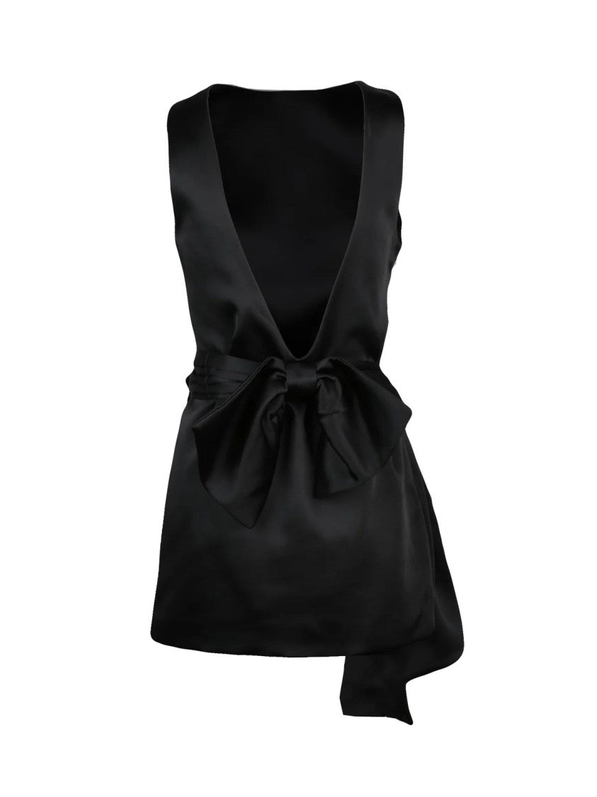 Eleh Short Satin Dress With Decorative Bow And V-Neckline