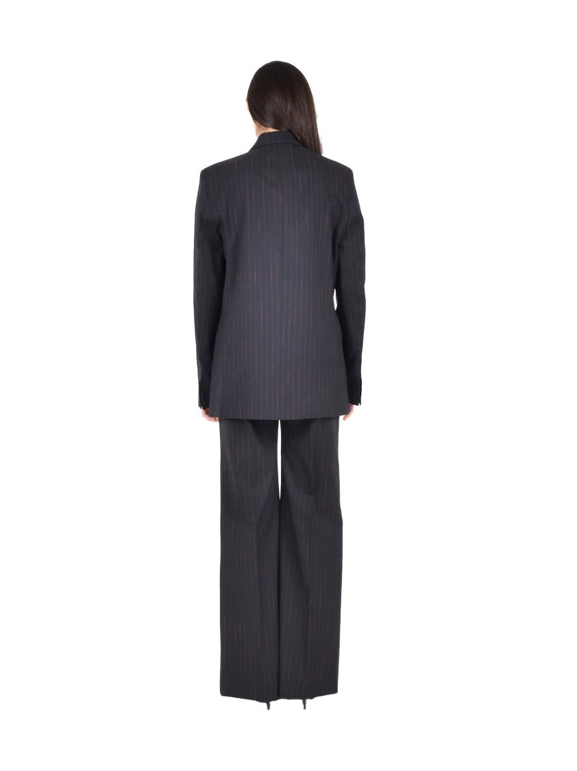 Victoria Beckham Navy Blue Suit With Pink Pinstripe Design